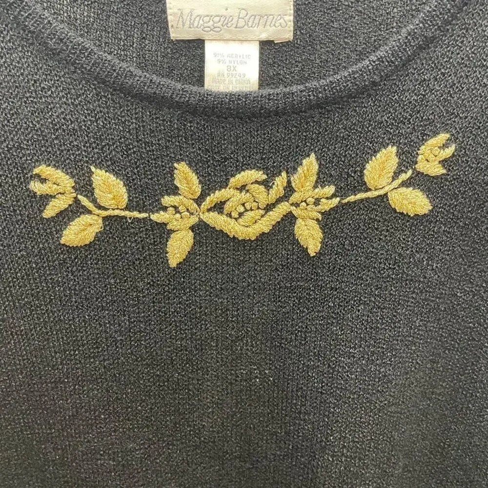 Maggie Barnes Black Knit Sweater With Gold Metallic Embroidery Size 3X NEW